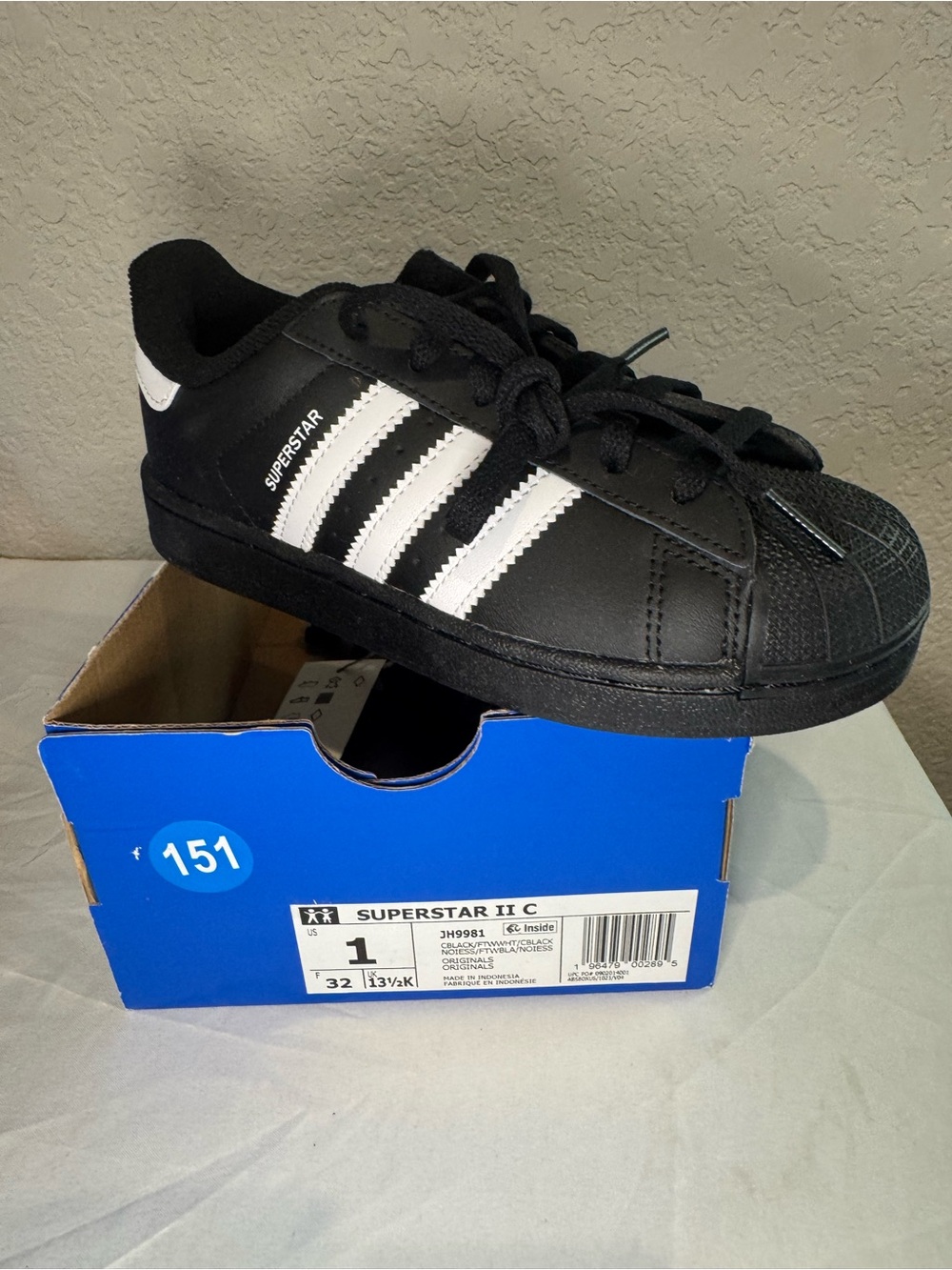 adidas Kids Black & White Superstar Shell Toe Sneaker